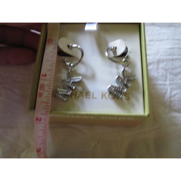 NEW Silver-plated Michael Kors Hoop Earrings and MK Crystal Logo dangle Stunning - Picture 8 of 9